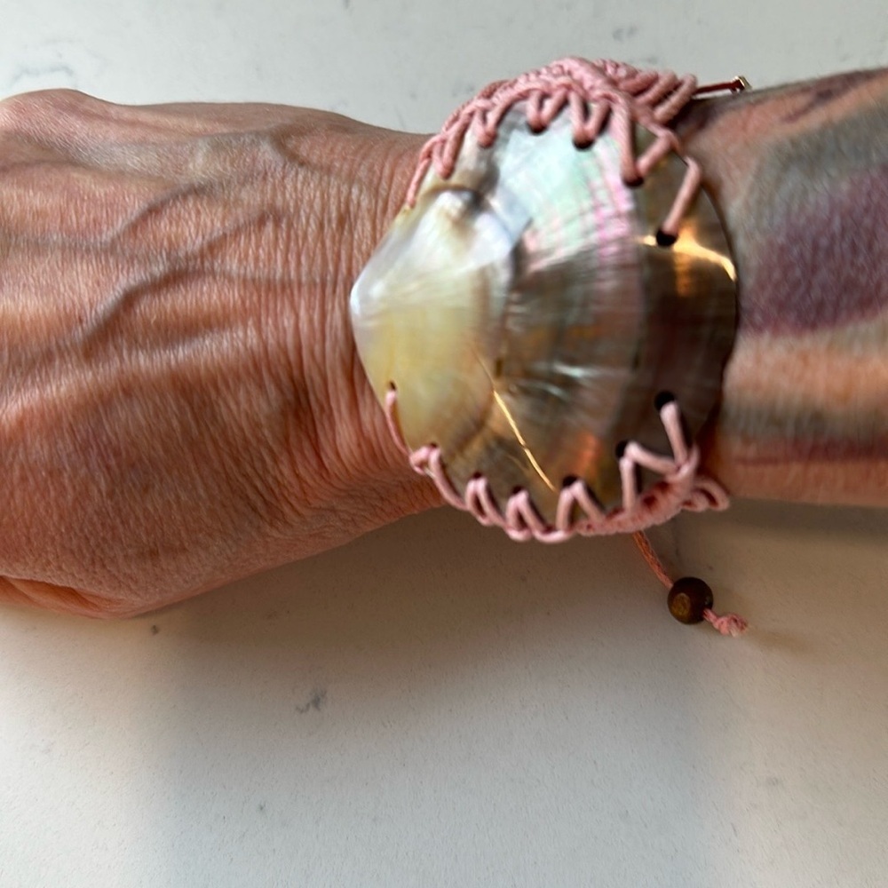 Vibrant Pink and Yellow Statement Bracelet with Coral Design